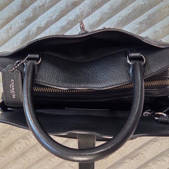 Coach Black Leather Studded Mercer 24 Satchel - Picture 9 of 12